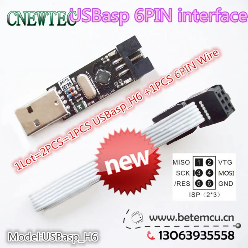 1 шт. USBasp_H6 USB ISP 5 в AVR программист USB ATMEGA8 ATMEGA128+ 1 шт. 6PIN провод Поддержка Win7 64 бит