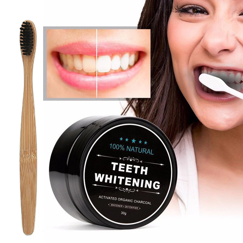 

Natural Activated Charcoal Teeth Whitening Powder Set Toothbrush Dental Oral Hygiene Cleaning Remove Plaque Stains Tooth Care