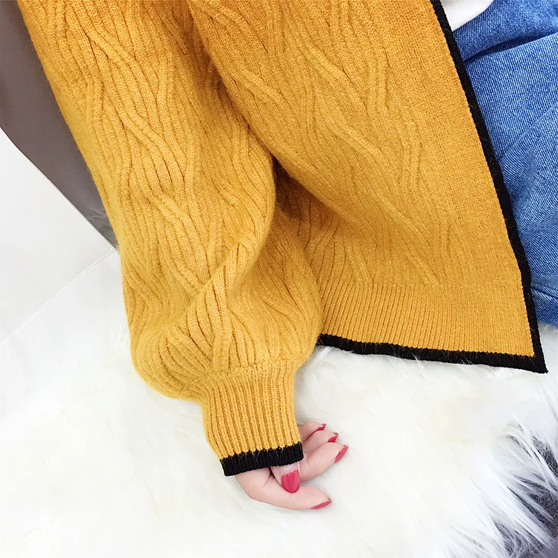 Fashion Women Knitted Sweater V-neck Lantern sleeve Casual Cardigan Long Sleeve Jacket Loose Coat Knitting Outwear Tops D226