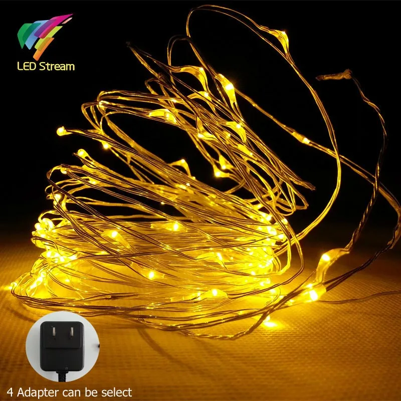 

10 COLORS 10M 100 Led Silver Color Copper Wire mini String Fairy Lights with Approved Adapter 100-240Vac DC12V US EU UK AU Plug