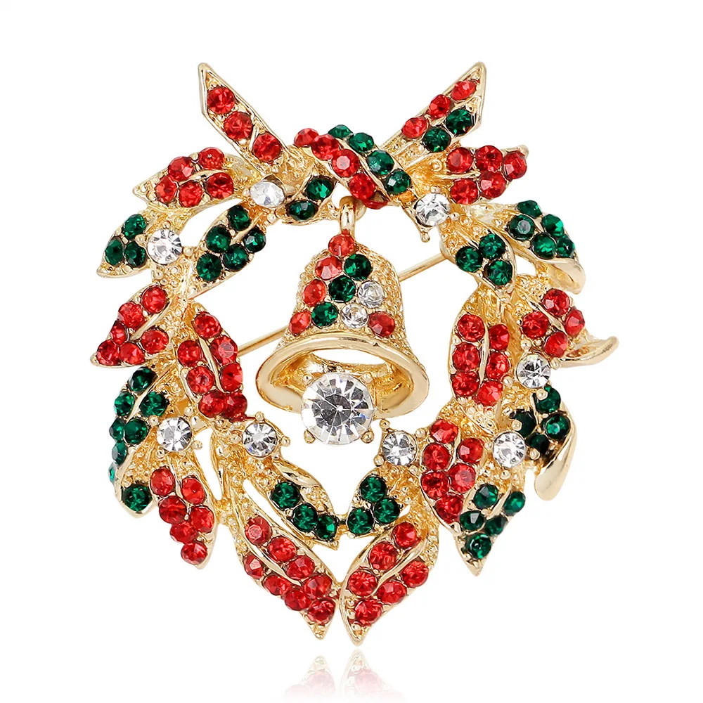 Fashion Unisex Bell Garland Rhinestone Snowman Christmas Brooch Pin Xmas Gift Dropshipping XZ007