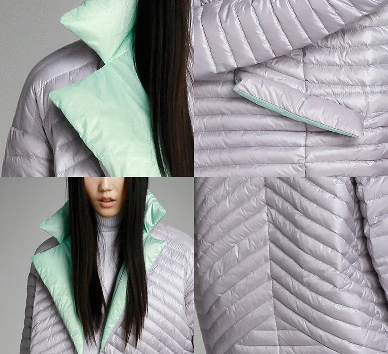 2017 spring thin down coat medium-long down female patchwork color block thermal new arrival women's down jackets for women