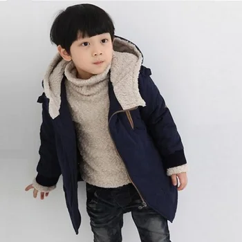 

Winter Boys Lamb Fleece Thicking Parka Boys Warm Jacket Boys Casual Patchwork Hooded Long Jackets Outerwear H389