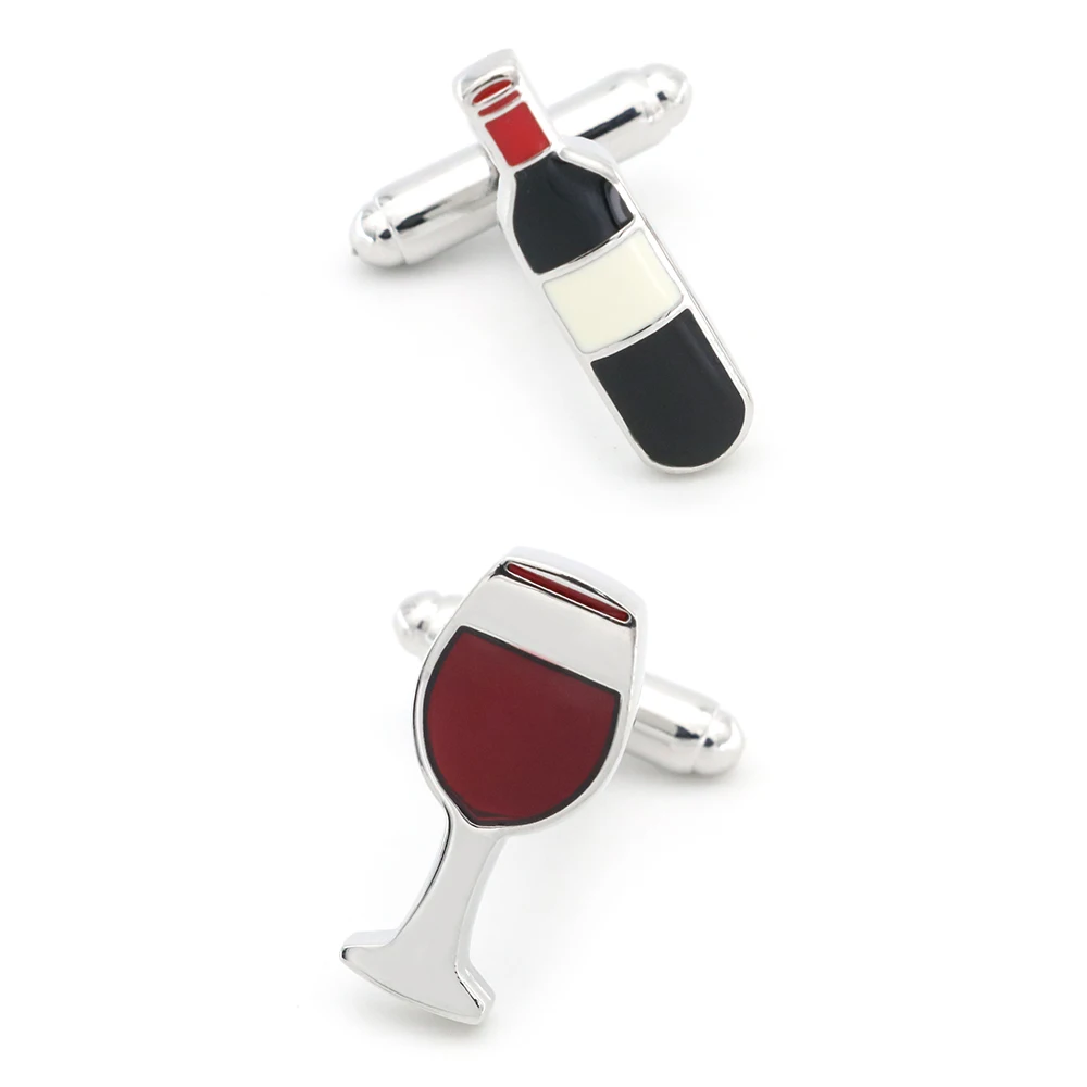 

Men's Wine Bottle & Glasses Cuff Links Copper Material Red Color