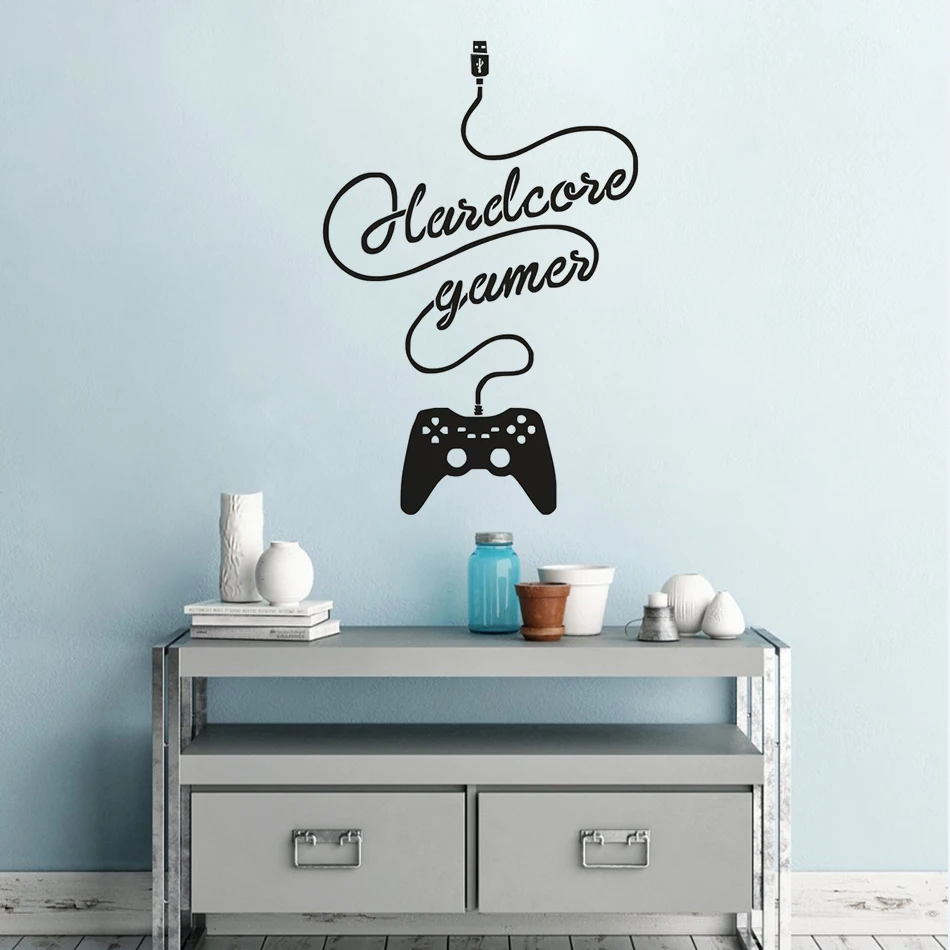 Hardcore Gamer Wall Sticker Gaming Joystick Vinyl Wall
