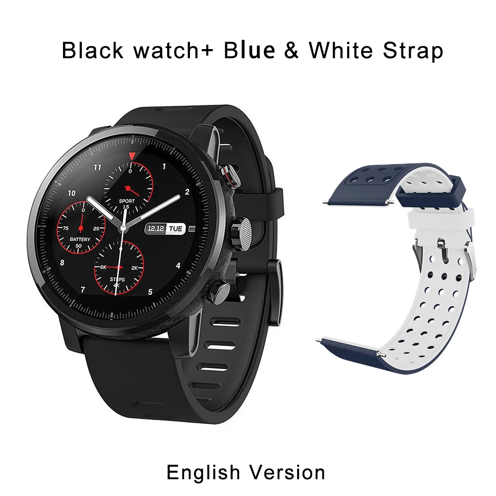 Новые умные спортивные часы Huami Amazfit Stratos 2 gps 5ATM 2.5D экран gps плавательные умные часы для Strava IOS глобальная версия - Цвет: N blue Strap