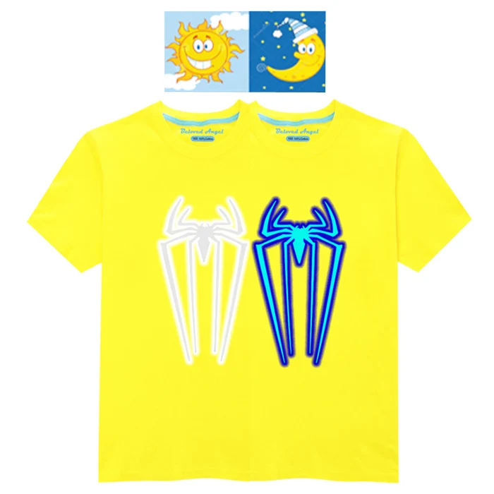 Летние топы с короткими рукавами с человеком-пауком; футболки для мальчиков и девочек; топы для детей; Светящиеся майки; футболка для подростков; детская одежда для девочек - Цвет: Spiderma