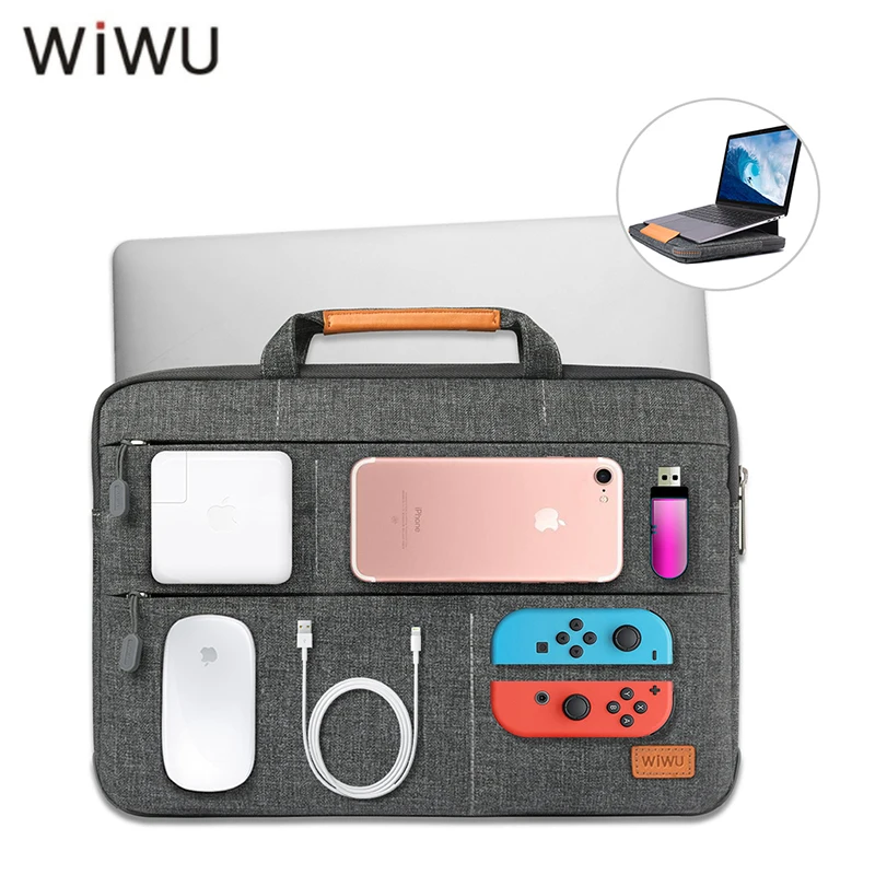 

WIWU New Laptop Sleeve 13 13.3 15.4 Inch Notebook Bag With Stand For MacBook Air Pro 13 Black Gray Laptop Bag For Xiaomi Lenovo