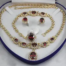 Женские Ювелирные изделия Рубин 18KGP Серьга браслет ожерелье размер кольца 6,7, 8,9#+ коробка натуральный кристалл кварца женщин свадьбы