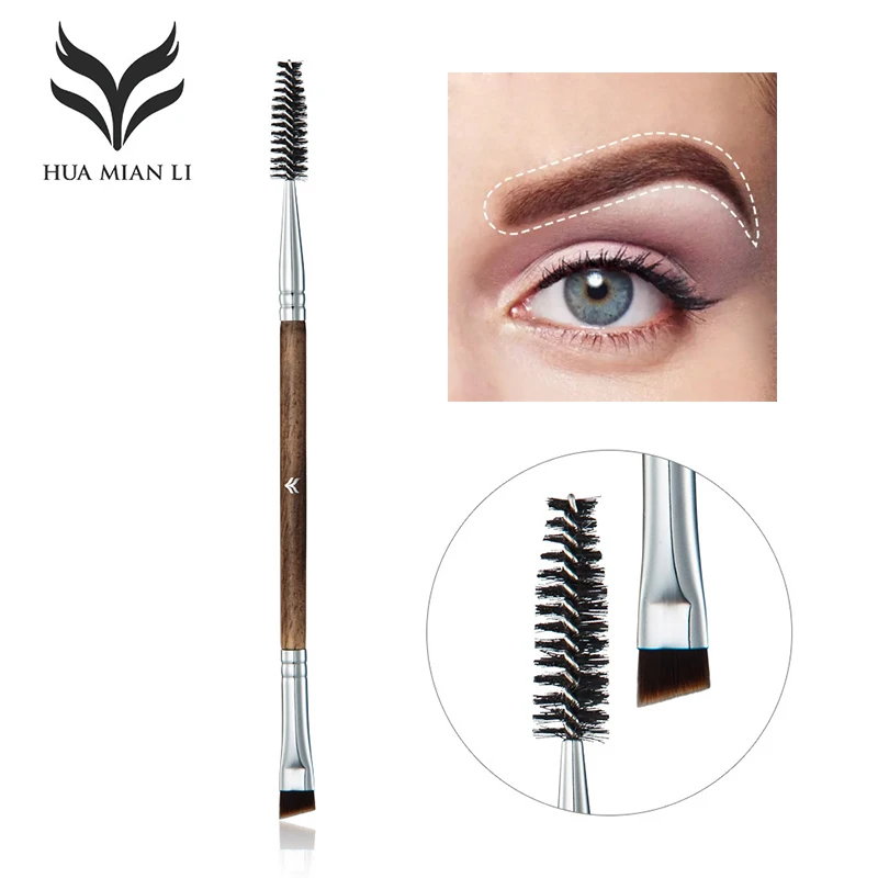 HUAMIANLI 2In1 Goat Hair Eyebrow Brush Professional High Quality Brow Cosmetic Tools Makeup Brushes Eyelash Roll Gift Box | Красота и