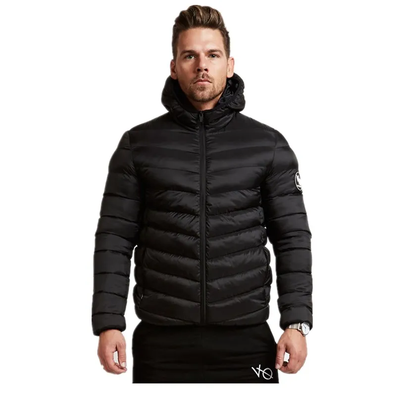 

Winter new hooded zipper coat men's casual loose polyester warm ultra-light breathable