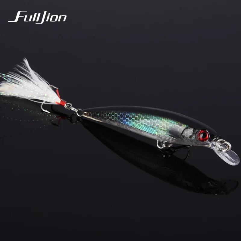 Fulljion 1 шт. рыболовные приманки поплавок гольян воблеры Crankbait искусственные жесткие приманки 3D глаза крючки с пером пластиковые Pesca приманки - Цвет: 06