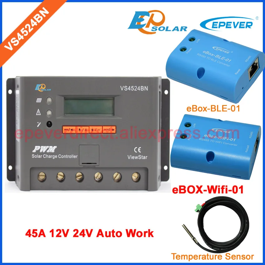 

BLE and temperature sensor cable 45A 24V solar panels system PWM EPEVER eBOX-Wifi-01 charger battery controller VS4524BN