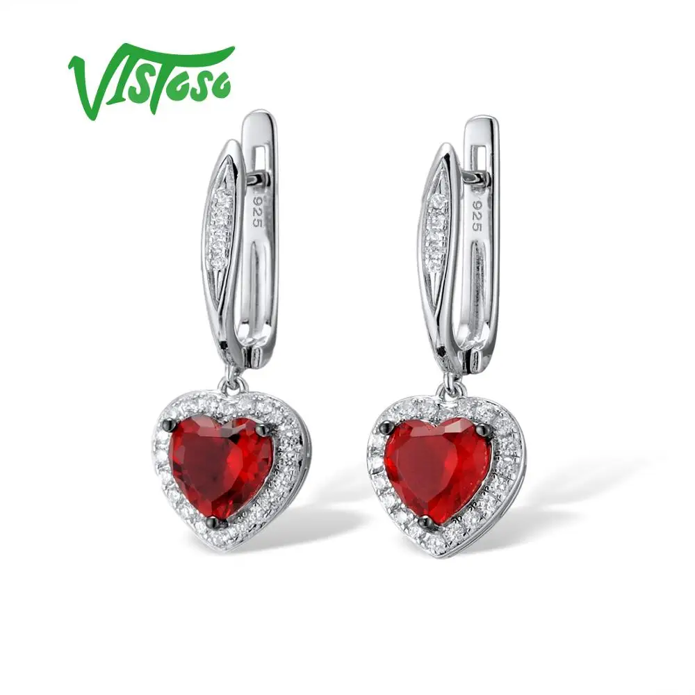 Серьги капли из серебра VISTOSO серьги в форме сердца Красный Кристалл белый