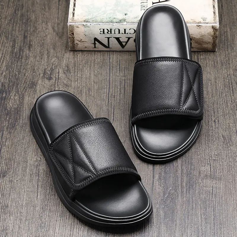 Recommand Men Slippers Outdoor Genuine Leather Trendy Holiday Beach Shoes Leisure Man Fashion Slides White Recommand Men Slippers Outdoor Genuine Leather Trendy Holiday Beach Shoes Leisure Man Fashion Slides White