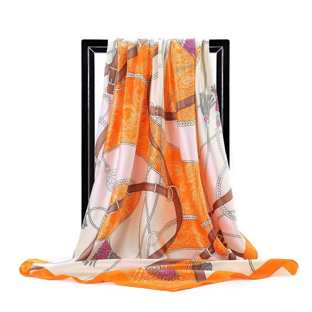 Роскошный бренд 90*90 см большой квадратный шарф Женская мода Европа цепь веревка Моделирование Шелковый шарф женский хиджаб повязка на голову - Цвет: 8
