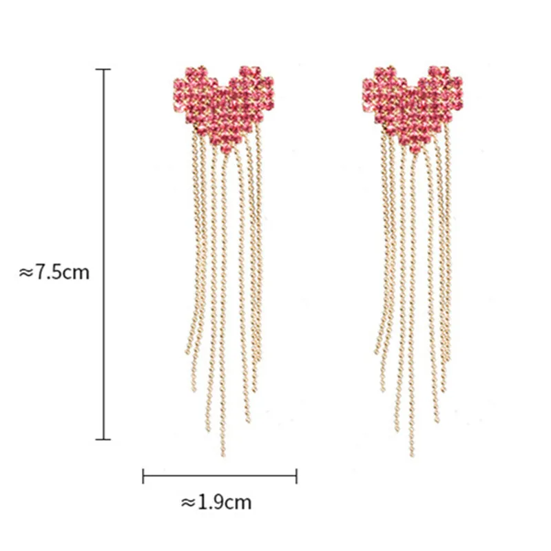 FYUAN модные длинные кисточки Кристаллы серьги Сладкий Розовый Сердце Стразы Висячие серьги для женщин Свадебная вечеринка ювелирные изделия