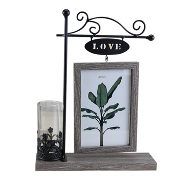 

European With Hydroponics 6 Inch Hanging Double-Sided Wood Photo Frame Picture Frame Creative Iron Crafts Gifts Home Decoratio
