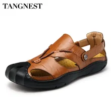 Tangnest/летние мужские сандалии из коровьей кожи в римском стиле, Повседневная Уличная обувь, дышащие Туфли-гладиаторы на плоской подошве, размеры 38-46, XMR2819