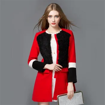

Winter Coat Women 2017 Warm Windproof Long Coats Red Patchwork Breasted Eleagnt Overcoat Outerwear Windbreaker Trench Coats