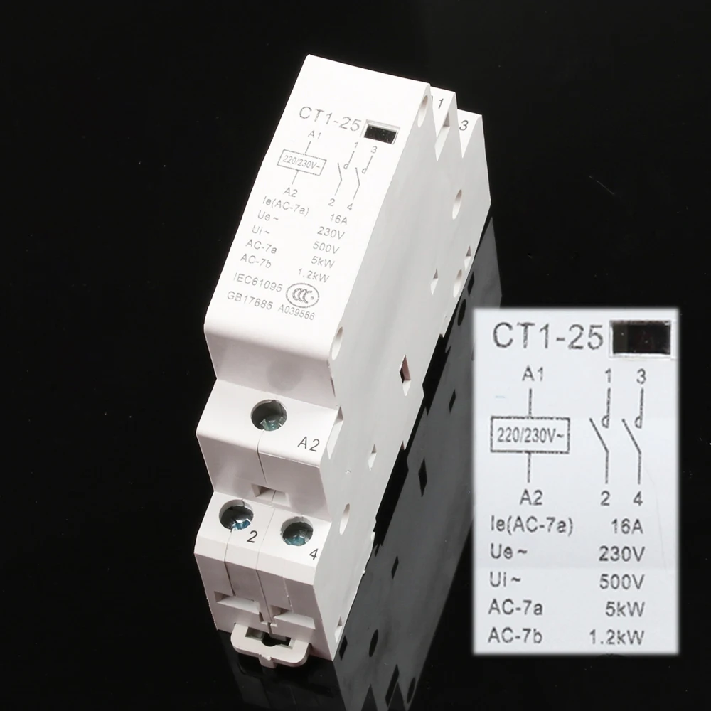 Auxiliar de partida kohtaktop CT1 CT1-25 Американская классификация проводов 2р 16A 25A 20A 230v 50or60HZ Din rail AC контактор для дома