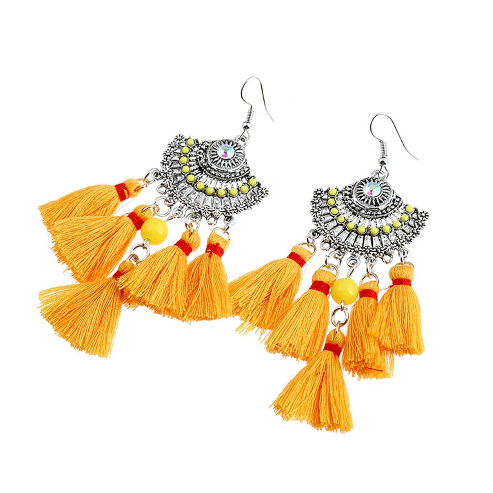 

Women Vintage Beads Fringe Half Moon Drop Earrings Handmade Pendientes Luxury Exaggerate Tassel Earrings Jewelry