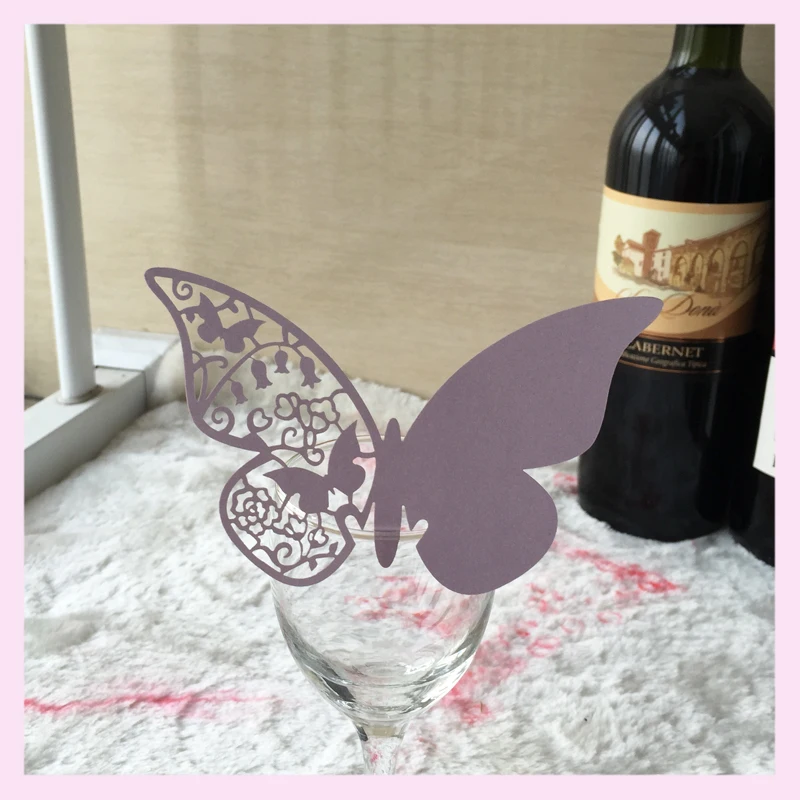 50pcs Paper Laser Cut Butterfly Table Name Place Escort Card Wine Glass Cards Cup Wedding Bridal Shower Party Decorations | Дом и сад