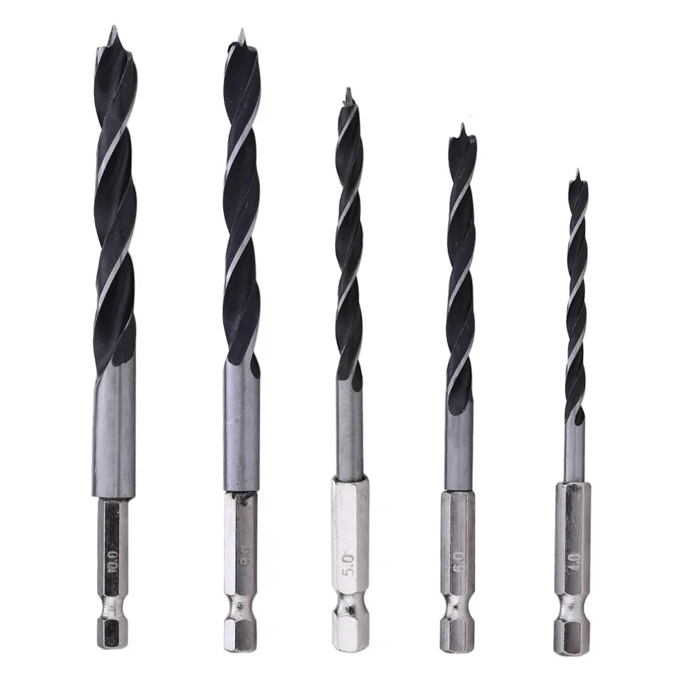 5pcs 1/4 Hex Shank Woodworking Drill High Carbon Steel HCS Drill Bit