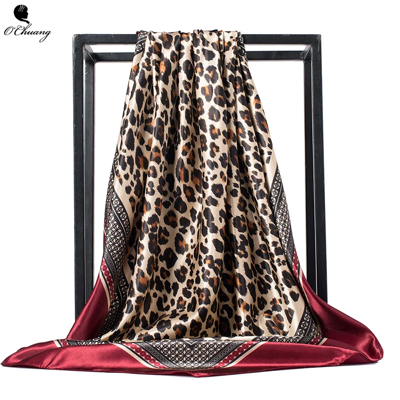 

Silk Scarf Women Leopard Print Foulard Soie Wraps Luxury Brand sjaals voor dames Satin Shawl Square Head Scarves 90*90cm