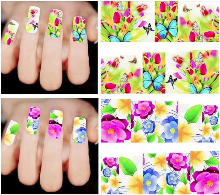 Bittb 50pcs/set Flower Nail Stickers Decals Slider Wraps For Nails Art Decor Manicure Water Transfer Sticker Tips