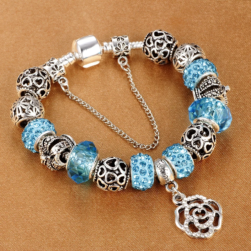 HOMOD Dropshipping Snake Chain Charm Bracelet With Flower Rose Dangle