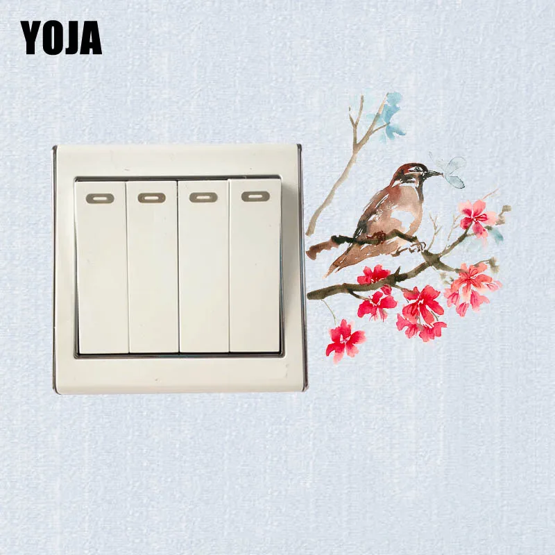 

YOJA Vivid Classic Bird In Flower Branch Design Switch Decal Fashion Colorful Cartoon Plant PVC Wall Sticker 13SS0015