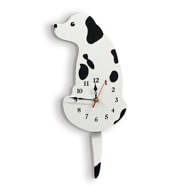 2018 New Arrival White/Black Wagging Tail Dog Wall Clock Bedroom Wall