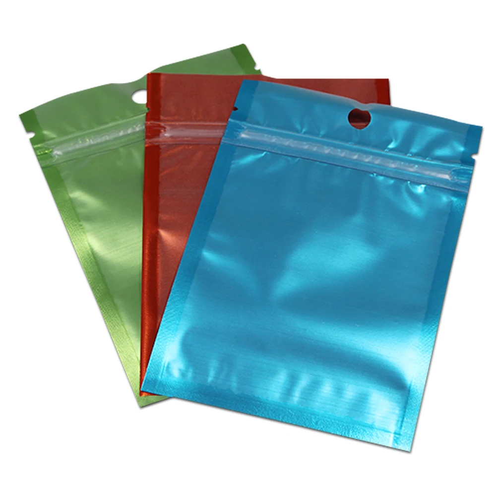 

100Pcs Front Matte Clear Plastic Bags Colorful Aluminum Foil Bag Sundry Pouch Frosted Mylar Zipper Package Bag With Hang Hole