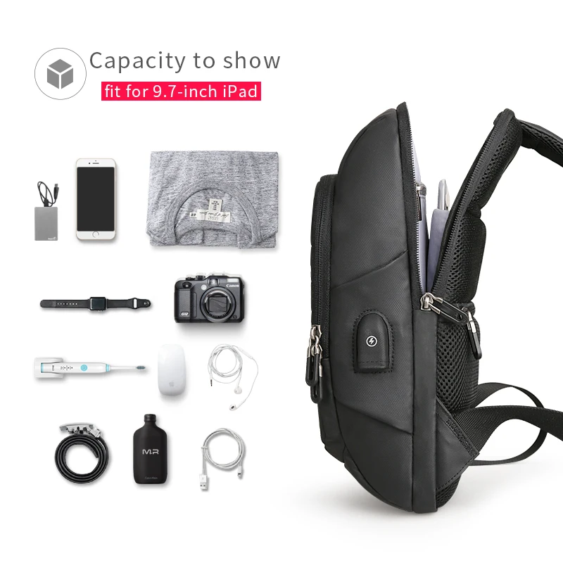 Mark Ryden 2021 Sling Bag for men USB Charging Shoulder Bag Water Resistant shoulder Pack Large Capacity Oxford Crossbody Bag