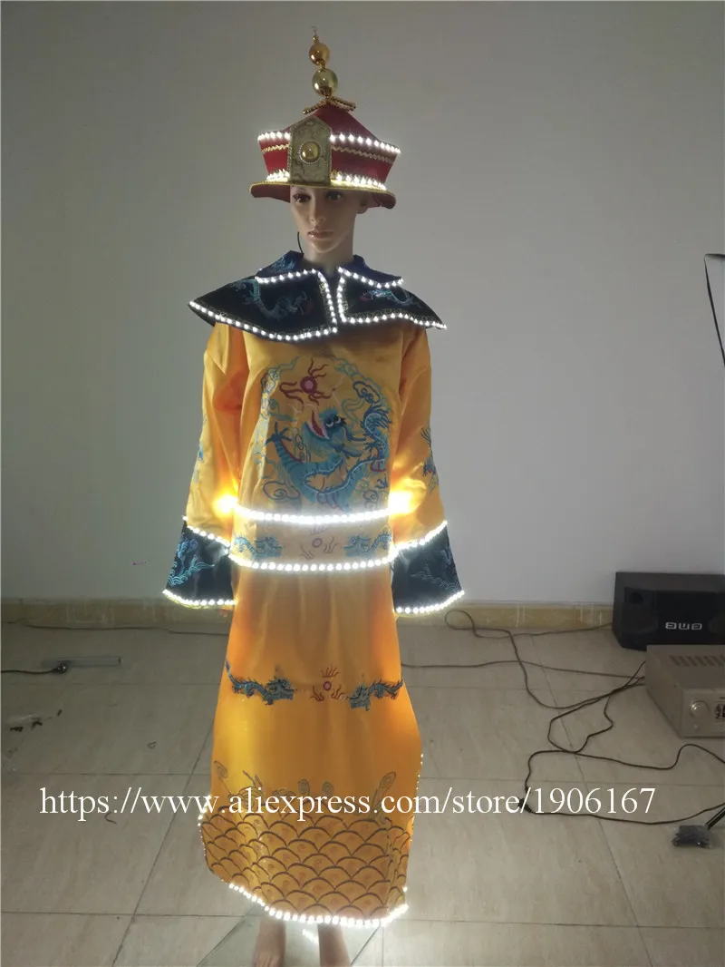 Красочные Световой индикатор световой Emperor одежда Китайский традиционный Древний платье показать Дракон Маскарадный костюм