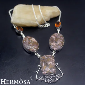 

Hermosa Jewelry Unique Fashion COPPER CHALCEDONY MORGANITE 925 Sterling Silver Women Necklace 19 inches HM928