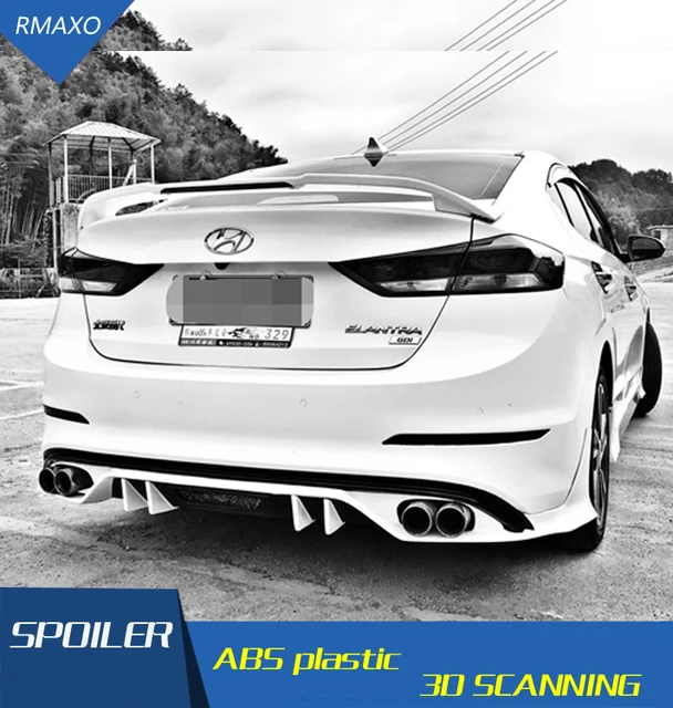For Hyundai Elantra Spoiler LED LIGHT ABS Material Car Rear Wing Primer