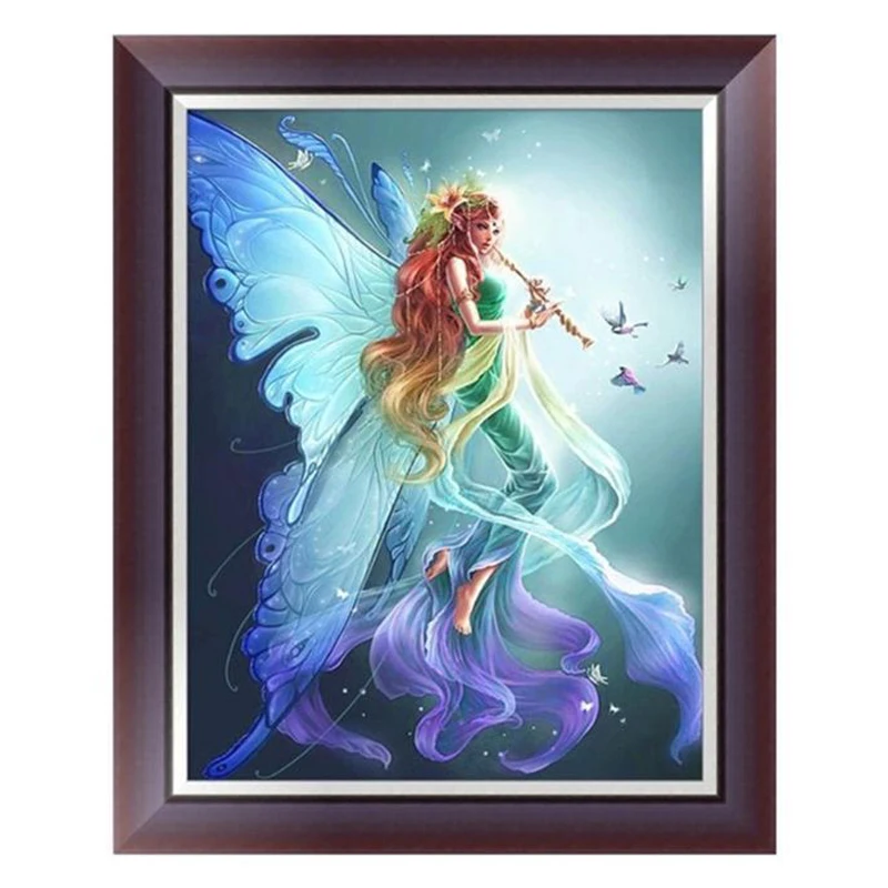 

Diy 5D Diamond Painting Embroidery Fairy Cross Stitch Kit Home Decor Elf,Butterfly Angel Hand Holding A Flute
