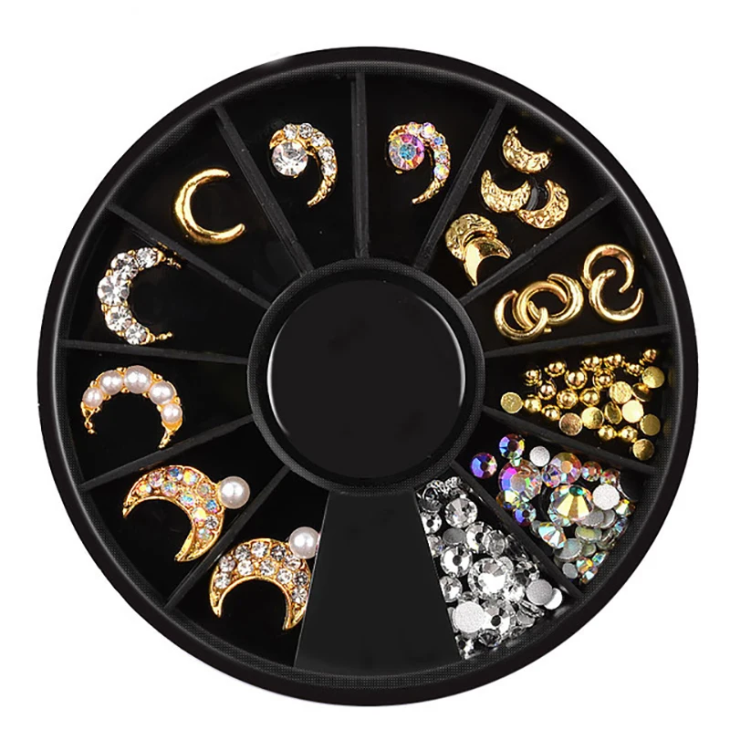 

1 Wheel Gold Moon Star 3d Alloy Nail Art Decoration Mixed AB Crystal Rhinestones Jewelry Metal Studs Manicure Accessories