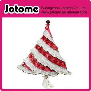 

100pcs a lot Red and white enamel Christmas Tree Crystal Pin Brooch 1.875 x 2.375 inches