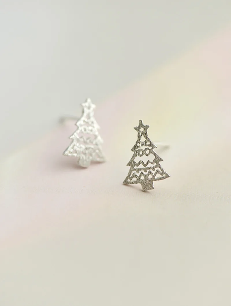 Простые милые серебряные серьги-гвоздики дерево 925 серьги в форме рождественской ёлки для женщин и девушек вечерние подарки на Рождество