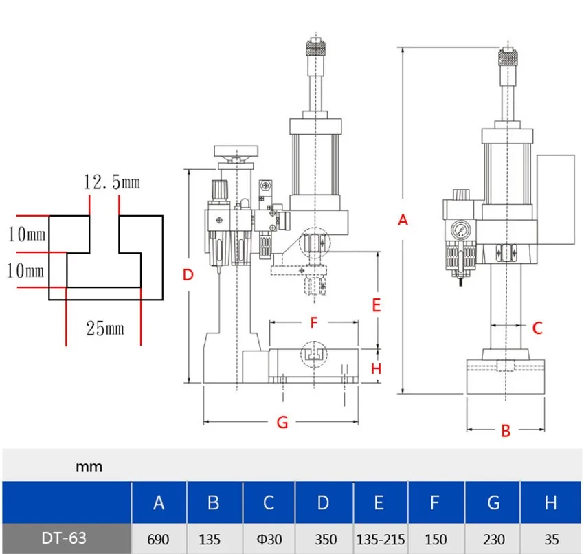 DT-63 Bench Pedal Pneumatic Press Small Adjustable Mechanical Press Pneumatic Machinery Punching Printing Machine 110V/220V