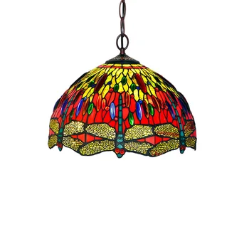 

Luxury Stained Glass Flower Dragonfly Bedroom Salon Living Drawing Dining Room Hanging Lamp Pendant Light Decorative Lighting