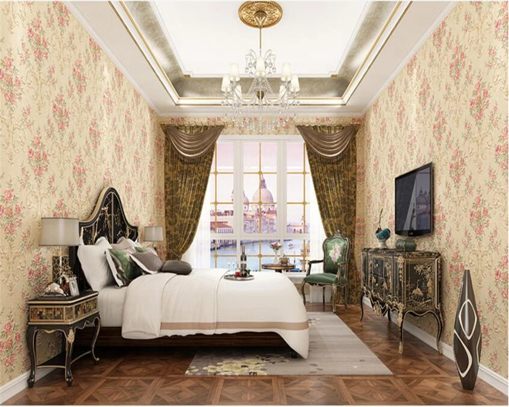 beibehang American Pastoral ancient big flower fine press nonwoven fabric 3d wallpaper bedroom living room TV background behang beibehang American Pastoral ancient big flower fine press nonwoven fabric 3d wallpaper bedroom living room TV background behang