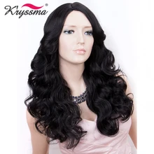Длинные черные Искусственные парики для женщин# 1B цвет натуральный черный парик 130% плотность правая часть волнистый парик бесклеевая полная машина