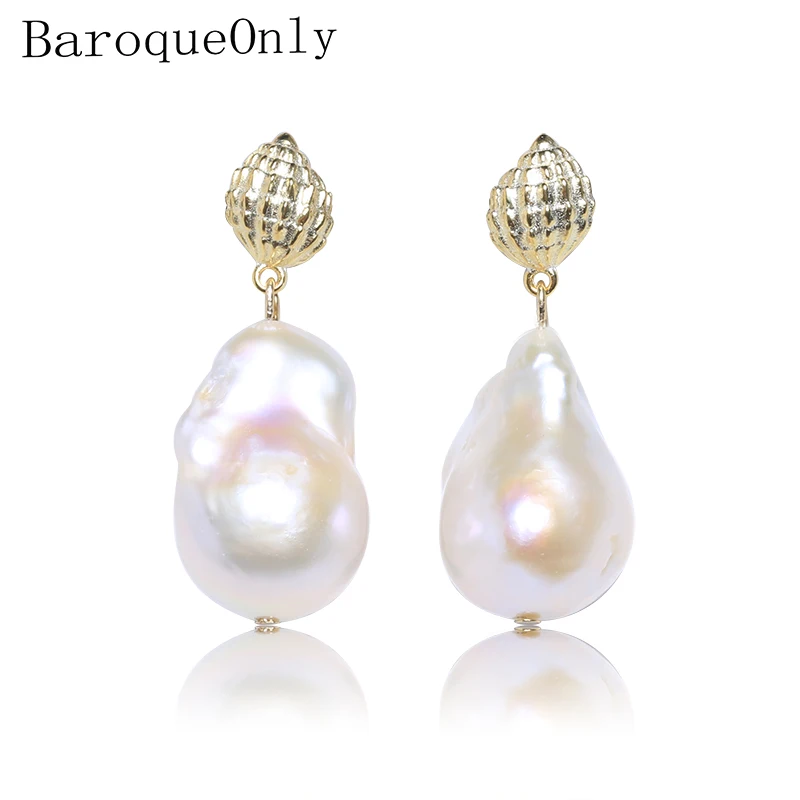 Baroqueonly Bohemia style 925 sterling silver earrings natural irregular Pearl drop Earrings Gifts for woman EAZ