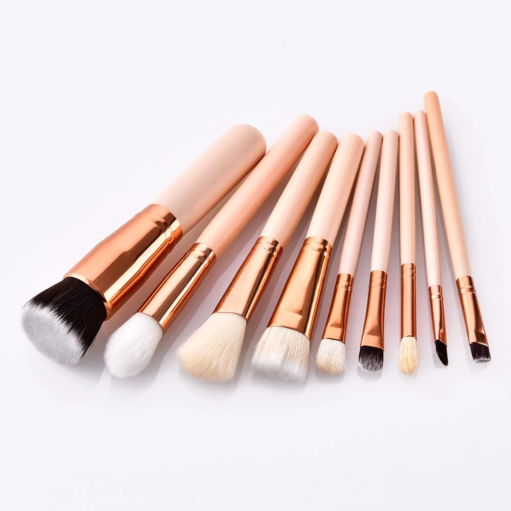 New 9pcs Make Up Brushes Pincel Maquiagem Wood Professional Powder Eye