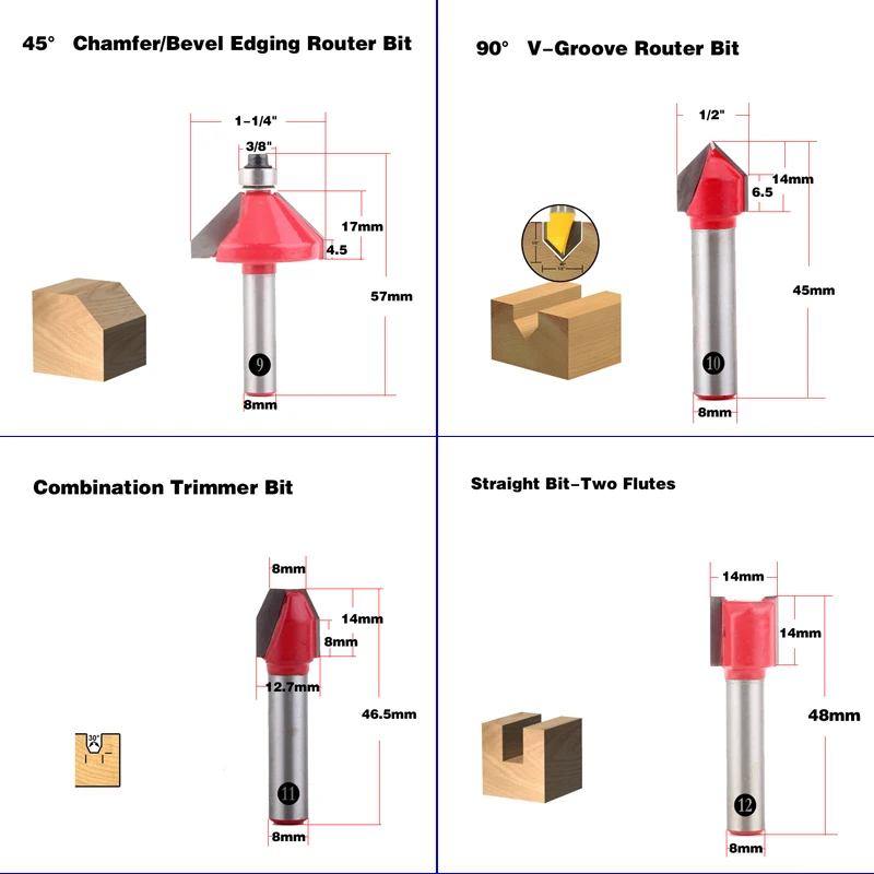 1 шт. 8 мм хвостовик древесины маршрутизатор бит прямой Концевая фреза триммер очистка заподлицо отделка угловая круглая бухта коробка биты инструменты фреза