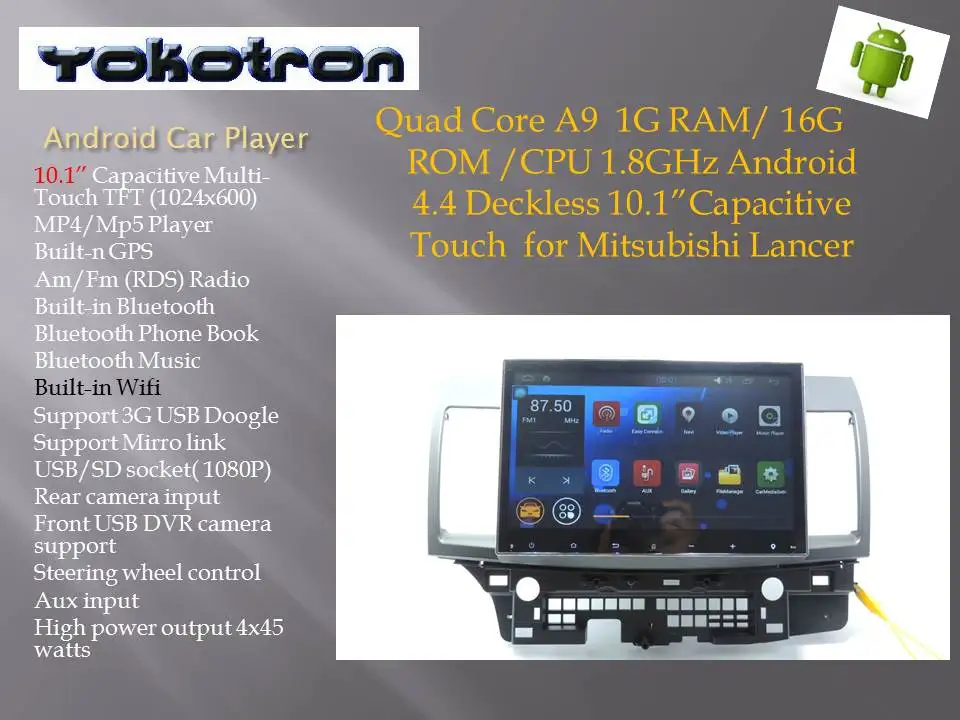 

"YOKOTRON" 10.1" Touch Android 4.4 Car Radio Autoradio Audio Naiv for Mitsubishi Lancer Audio 2008-2015+GPS